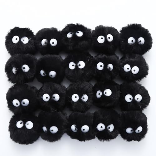 Miupoo Pompons mit Augen zum Basteln, Halloween-Kostüm, Pompons, Dekorationen, Basteln, Pompons mit Kulleraugen, flauschige Pompom-Bälle mit elastischer Schlaufe, 20 Stück, 5 cm, Schwarz von MIUPOO