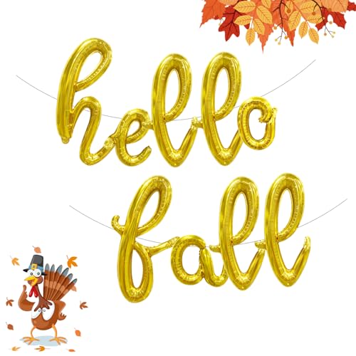 Hello Fall Buchstaben-Luftballons, 40,6 cm, Goldfolie, Herbstballons, Banner für Herbst-Party-Dekorationen, Thanksgiving-Dekorationen, Party-Hintergrundzubehör von MIUSBIT