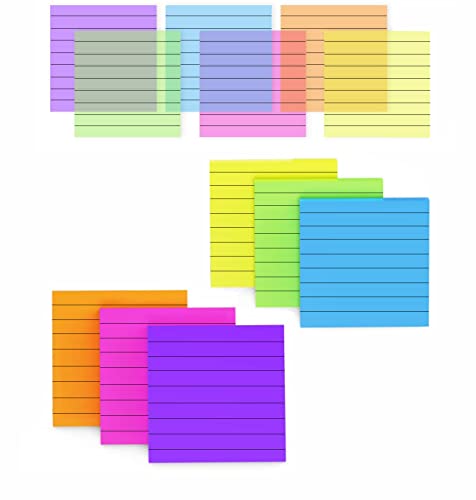 Gefütterte Transparent Haftnotizen, 300pcs Transparent Sticky Notes with Lines,Selbstklebende Notizen, Transparenter Block, Wasserdichtes, Durchscheinendes Memo mit Linie (6 Farben 7,6 x 7,6 cm) von MIUTME