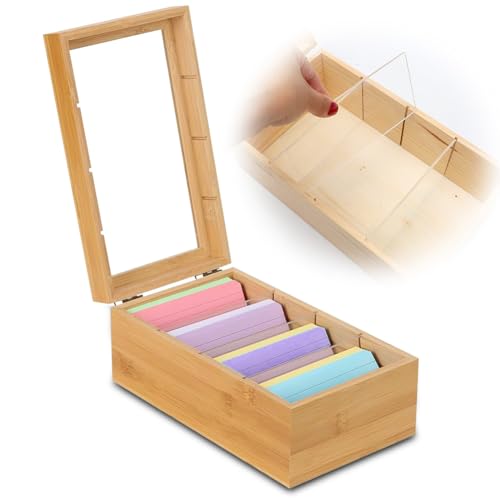 A7 Karteikarten Box, 25 x 15 x 10 cm Karteikasten Holz mit Transparente Deckel, A7 Karten Aufbewahrungsbox Holz, Karteikartenbox, Lernkarteibox für Vokabeln, Notizen und Visitenkarten von MIUUIPI