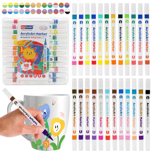 MIUUIPI 24er Set Porzellanmalstifte mit Doppelspitze in 48 Farben, Porzellanstifte Spülmaschinenfest Marker Stifte Keramik Bemalen Set, Acrylstifte zum Malen Tassen, Steine, Keramik, Holz, Metall MIUUIPI 24er Set Porzellanmalstifte mit Doppelspitze in 48 Farben, Porzellanstifte Spülmaschinenfest Marker Stifte Keramik Bemalen Set, Acrylstifte zum Malen Tassen, Steine, Keramik, Holz, Metall von MIUUIPI