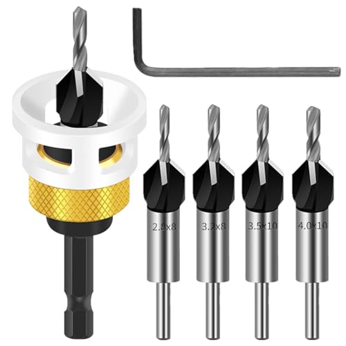 MIUUIPI Kegelsenker Bohrer Set, 5 tlg Bohrsenker mit Tiefenanschlag, 1/4" Spiralbohrer mit Aufstecksenker, Schnitttiefe Verstellbar, Präzise Bohrungen, Senkbohrer Set für Holzverarbeitung MIUUIPI Kegelsenker Bohrer Set, 5 tlg Bohrsenker mit Tiefenanschlag, 1/4" Spiralbohrer mit Aufstecksenker, Schnitttiefe Verstellbar, Präzise Bohrungen, Senkbohrer Set für Holzverarbeitung von MIUUIPI