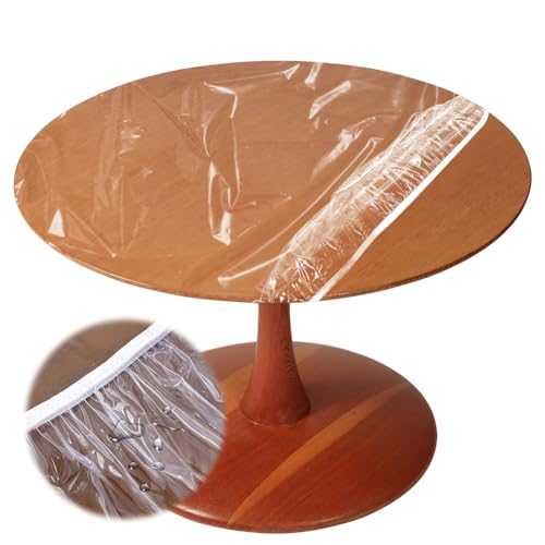 Tischdecke Abwaschbar Rund 110cm, Elastisch Tischdecke, Garten tischdecke mit Gummizug, Outdoor 3D-Druck Tischdecken Ideal für 90cm-110cm (Transparent) von MIUUIPI
