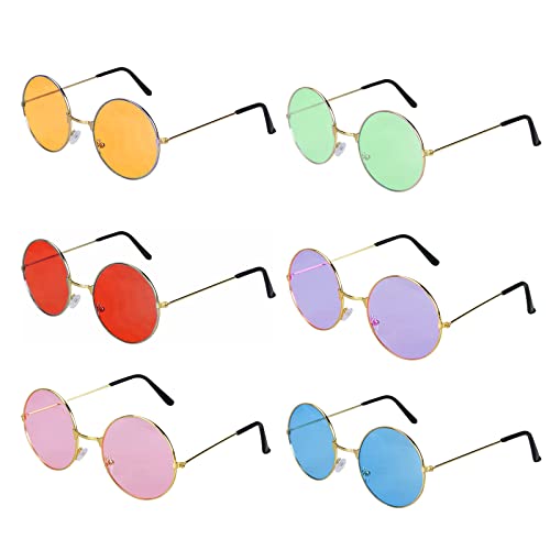 MIVAIUN 6 Paar Hippie Brille Sonnenbrille Rund Accessoires Partybrillen, Vintage Rundbrille Farbige Gläser für 60er 70er Jahre Party Kostümzubehör, Retro Brille Vintage Kleine Brille für Party(Bunt) MIVAIUN 6 Paar Hippie Brille Sonnenbrille Rund Accessoires Partybrillen, Vintage Rundbrille Farbige Gläser für 60er 70er Jahre Party Kostümzubehör, Retro Brille Vintage Kleine Brille für Party(Bunt) von MIVAIUN