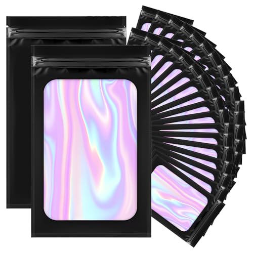 MIVIDE 100 Stück Mylar Beutel Schwarz, 16 x 24 cm ReißVerschlussbeutel, Schwarz Zip Beutel und Transparentem Fenster, Wiederverschließbare Mylar-Beutel für SüßIgkeiten, Kekse, Schmuck von MIVIDE