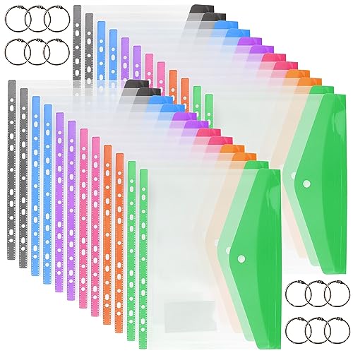 MIVIDE 24 Stück Dokumententasche A4 Abheftbar, Dokumenten Mappen Erweiterbare Lochtaschen, Dokumententasche Wasserdicht a4 für Rückenlehne, Dokument, Etikett (6 Farben) von MIVIDE