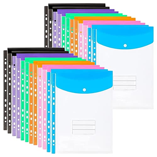 MIVIDE 24 Stück Kunststoffhüllen A4 gelochte Taschen, erweiterbare gelochte Taschen, Kunststoffhülle, A4-Ringbuch, Bürobedarf von MIVIDE