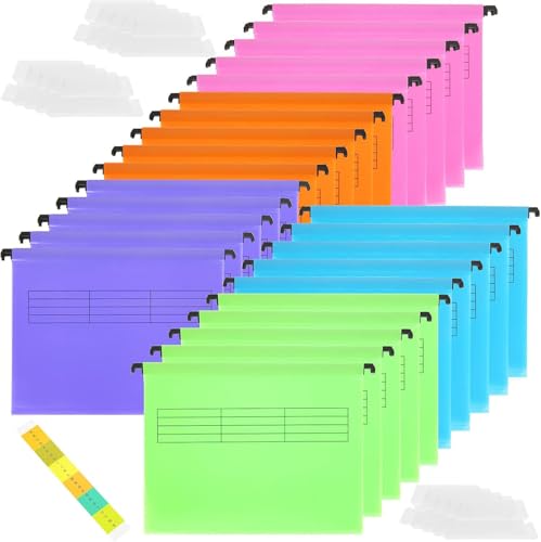 MIVIDE 25 Stück Hängemappen A4, Hängeregister Mappen Plastik, PVC Aktenschrank a4 Hängemappen mit Tabs für Büro, Schule, Zuhause, Arbeit (5 Farben) von MIVIDE