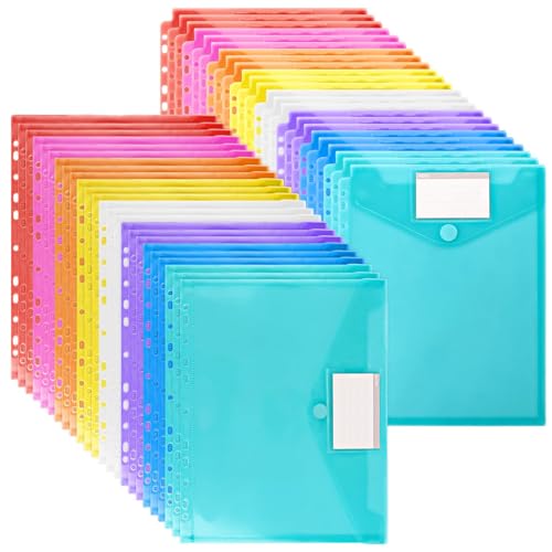 MIVIDE 48er Dokumententasche A4 Abheftbar, 8 Farben Dokumententasche Kunststoff mit Druckknopf 11 Lochrand und Etikettentasche, Erweiterbare Dokumentenmappe Wasserdicht A4 für Dokument Organisiere von MIVIDE