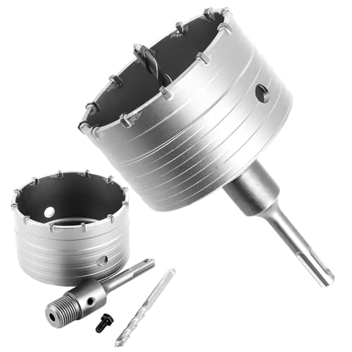 MIVIDE Bohrkrone 100 mm, Bohrkrone Set mit SDS plus Adapter 110mm und Zentrierbohrer, Hammerschlagfest Bohrkrone 100mm Beton für Mauerwerk Natursteine Sandsteine Kunststeine von MIVIDE