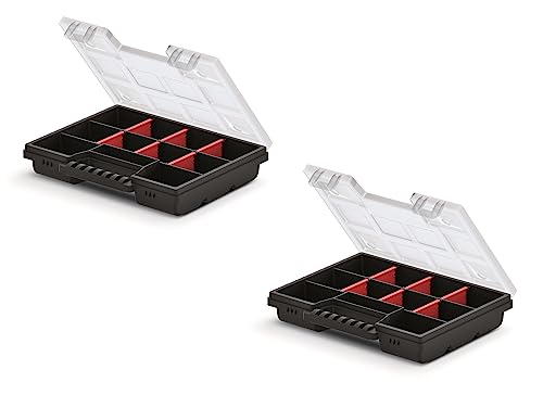 Mivos 2 x Sortimentskasten 8” für Zubehör und Kleinteile – 2 x Kleine Sortimentsbox 195 x 155 x 35 mm - Schraubenbox mit 11 Fächer zur Aufbewahrung - Sortierbox Made in EU von MIVOS