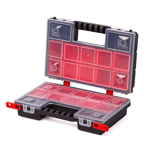 Mivos Doppelseitig Sortimentskasten 287 x 186 x 100 mm - 2 seitig Sortimentsbox für Zubehör und Kleinteile - Schraubenbox mit 12 Herausnehmbaren Innen-Boxen - Sortierbox von MIVOS
