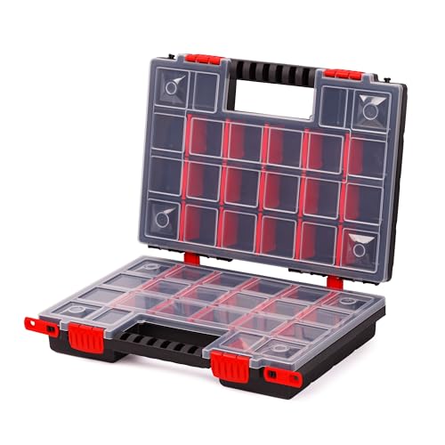 Mivos Doppelseitig Sortimentskasten 344 x 249 x 100 mm - 2 seitig Sortimentsbox für Zubehör und Kleinteile - Schraubenbox mit 40 Verstellbare Fächer - Sortierkasten - Sortierbox von MIVOS