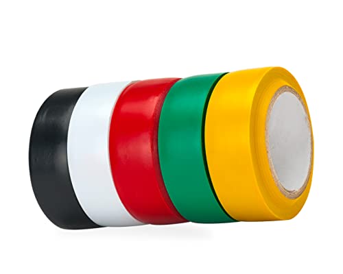 MIVOS PVC-Isolierband für Elektrische Isolierung, 5 Stück in verschiedenen Farben/Dichtungsband Klebeband 15 mm x 10 m/Wasserdicht Elektrisches Isolierband 5er Pack von MIVOS