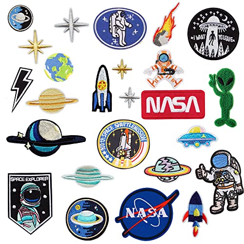 MIWIND Aufnäher zum Aufbügeln, Motiv: Weltraum, Planeten, Rakete, Sonnensystem, Astronauten-Flicken, bestickt, modische Applikationen für Kleidung, zum Aufnähen, 25 Stück von MIWIND