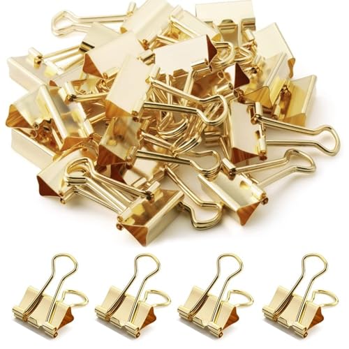 100 Stück Foldback Klammern Metallklammern Gold Dokumenten Clips 19mm Büroklammern Metall Vielzweckklammern Klein Binder Clips Klammer Foldbackklammern Ordner Klammern Verschlussclips für Büro, Schule von MIYUANGKJ