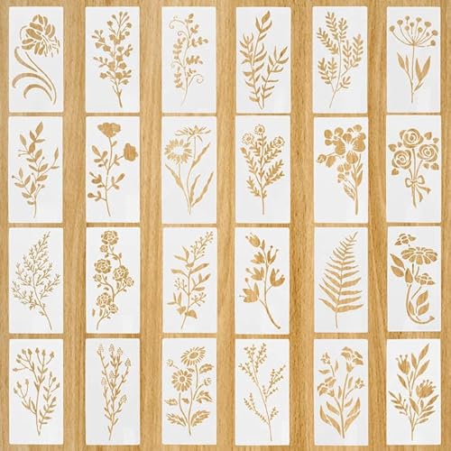 24 Stück Schablonen Blumen 15 x 7.5cm Malschablonen zum Malen DIY Blattmalerei Vorlagen Malerei Zeichenschablonen Wiederverwendbar Blatt Stencil Schablonen für Scrapbooking Holz Möbel Deko von MIYUANGKJ