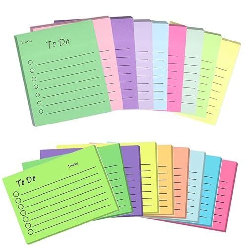MIYUANGKJ To Do Liste, 18 Packung Selbstklebende Klebezettel, Bunt Linierte Sticky Notes Notizzettel Notizblock für Familie Schule Büro (2 Größen) von MIYUANGKJ
