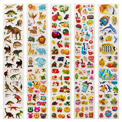 3D Aufkleber für Kinder & Kleinkinder, 520+ Geschwollen Stickers, Tiere, Fisch, Dinosaurier, Obst und Kuchen 3D Sticker für Gepäck Laptop Aufkleber, Geeignet für Erwachsene Kinder(30 Bogen) von MIZT