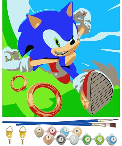 MIZT Malen nach Zahlen Kinder und Erwachsene, Anfänger DIY Gemälde Sonic Leinwand mit Pinseln Acrylpigment, und Rahmen, Ölgemälde-Set als Geschenk für Kinder und Erwachsene von MIZT
