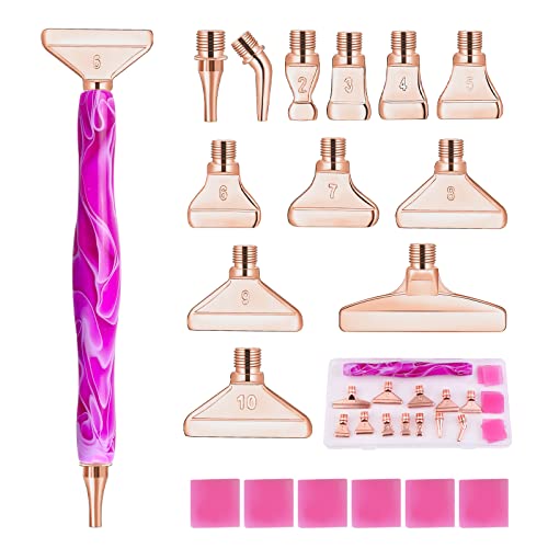 MJARTORIA 13er 5D Diamond Painting Zubehör Stift Set, Dot Painting mit Gewinde Metall Ersatz Stiftköpfen, Drill Pen für DIY Malerei Nail Art Handwerk Zeichnung Drafting (20er Rosagold) von MJARTORIA