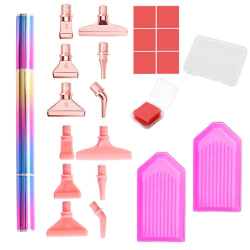 MJARTORIA 5D Diamond Painting Zubehör Diamond Painting Stift Set, Mehrfarbig Glitzer Drill Pen mit Gewinde Metall Ersatz Stiftköpfen Kleber für Mosaikherstellung Nagelkunst (Mehrfarbig Rosa Rosegold) von MJARTORIA