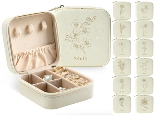 MJARTORIA Personalisiert Schmuckkästchen Klein Mädchen Kinder Reise, Schmuckkasten mit Name Geburtstagsblume für Ohrringe Kette Ringe, Schmuckschatulle Damen Geschenke Muttertag Weihnachten MJARTORIA Personalisiert Schmuckkästchen Klein Mädchen Kinder Reise, Schmuckkasten mit Name Geburtstagsblume für Ohrringe Kette Ringe, Schmuckschatulle Damen Geschenke Muttertag Weihnachten von MJARTORIA
