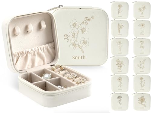 MJARTORIA Personalisiert Schmuckkästchen Klein Mädchen Kinder Reise, Schmuckkasten mit Name Geburtstagsblume für Ohrringe Kette Ringe, Schmuckschatulle Damen Geschenke Muttertag Weihnachten MJARTORIA Personalisiert Schmuckkästchen Klein Mädchen Kinder Reise, Schmuckkasten mit Name Geburtstagsblume für Ohrringe Kette Ringe, Schmuckschatulle Damen Geschenke Muttertag Weihnachten von MJARTORIA
