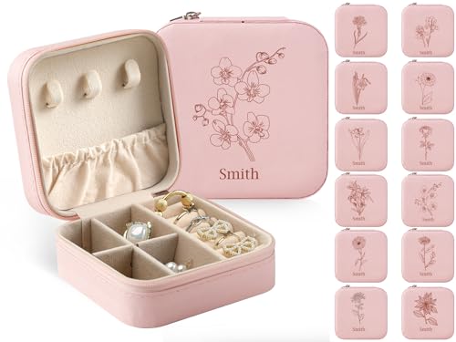 MJARTORIA Personalisiert Schmuckkästchen Klein Mädchen Kinder Reise, Schmuckkasten mit Name Geburtstagsblume für Ohrringe Kette Ringe, Schmuckschatulle Damen Geschenke Muttertag Weihnachten MJARTORIA Personalisiert Schmuckkästchen Klein Mädchen Kinder Reise, Schmuckkasten mit Name Geburtstagsblume für Ohrringe Kette Ringe, Schmuckschatulle Damen Geschenke Muttertag Weihnachten von MJARTORIA