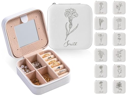MJARTORIA Personalisiert Schmuckkästchen Klein Mädchen Kinder Reise, Schmuckkasten mit Name Geburtstagsblume für Ohrringe Kette Ringe, Schmuckschatulle Damen Geschenke Muttertag Weihnachten MJARTORIA Personalisiert Schmuckkästchen Klein Mädchen Kinder Reise, Schmuckkasten mit Name Geburtstagsblume für Ohrringe Kette Ringe, Schmuckschatulle Damen Geschenke Muttertag Weihnachten von MJARTORIA