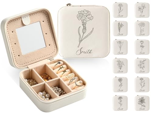 MJARTORIA Personalisiert Schmuckkästchen Klein Mädchen Kinder Reise, Schmuckkasten mit Name Geburtstagsblume für Ohrringe Kette Ringe, Schmuckschatulle Damen Geschenke Muttertag Weihnachten MJARTORIA Personalisiert Schmuckkästchen Klein Mädchen Kinder Reise, Schmuckkasten mit Name Geburtstagsblume für Ohrringe Kette Ringe, Schmuckschatulle Damen Geschenke Muttertag Weihnachten von MJARTORIA
