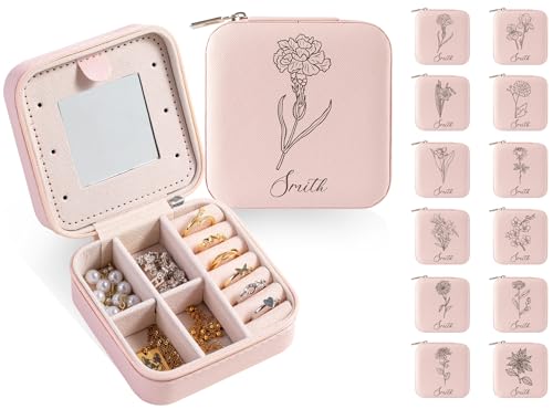 MJARTORIA Personalisiert Schmuckkästchen Klein Mädchen Kinder Reise, Schmuckkasten mit Name Geburtstagsblume für Ohrringe Kette Ringe, Schmuckschatulle Damen Geschenke Muttertag Weihnachten MJARTORIA Personalisiert Schmuckkästchen Klein Mädchen Kinder Reise, Schmuckkasten mit Name Geburtstagsblume für Ohrringe Kette Ringe, Schmuckschatulle Damen Geschenke Muttertag Weihnachten von MJARTORIA