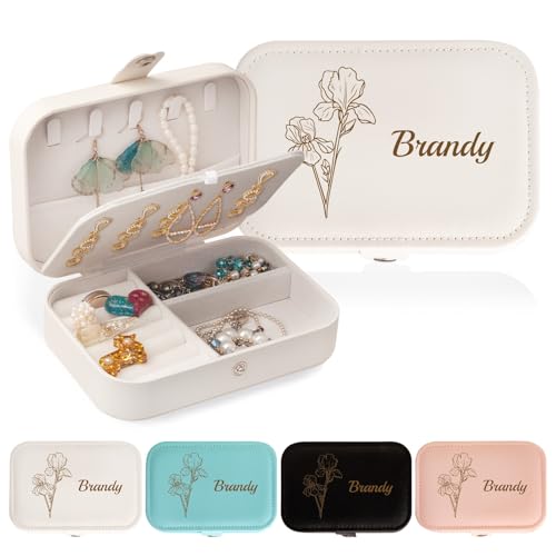 MJARTORIA Personalisiert Schmuckkästchen Klein Reise für Mädchen Damen, Schmuckschatulle Schmuckaufbewahrung mit Name Geburtstagsblume Initiale A bis Z für Ohrringe Kette Ringe Armband MJARTORIA Personalisiert Schmuckkästchen Klein Reise für Mädchen Damen, Schmuckschatulle Schmuckaufbewahrung mit Name Geburtstagsblume Initiale A bis Z für Ohrringe Kette Ringe Armband von MJARTORIA