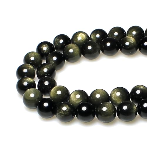 MJDCB 5A Naturstein-Perlen, Gold-Obsidian, runde lose Perlen für Schmuckherstellung, DIY-Armband, Halskette (10 mm). von MJDCB