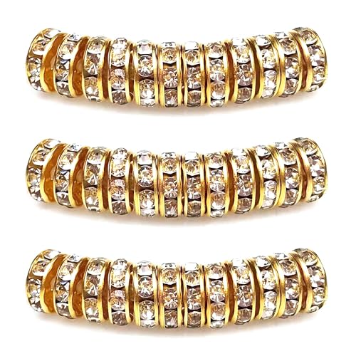 MJDCB 6mm 100 Stücke Rondelle Perlen Schmuckperlen Strass Zwischenperlen für Schmuck Machen Armbänder Halskette (Gold/Weiß) von MJDCB