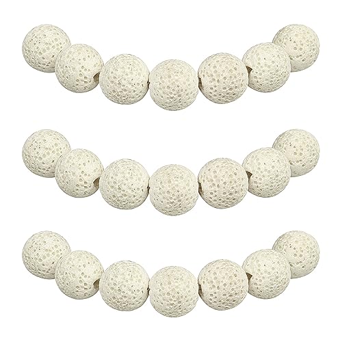 MJDCB Perlen zum Auffädeln 10mm 35 stück Diffusor für ätherische Öle Weiße Lava Halbedelsteine Perlen mit Loch Natürliche Lose Runde Steinperlen für Herstellung Schmuck Armbänder Halsketten von MJDCB