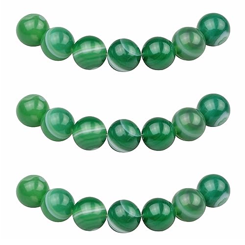 MJDCB Perlen zum Auffädeln 10mm 35 stück Grün Gestreifter Achat Halbedelsteine Perlen mit Loch Natürliche Lose Runde Steinperlen für Herstellung Schmuck Armbänder Halsketten von MJDCB