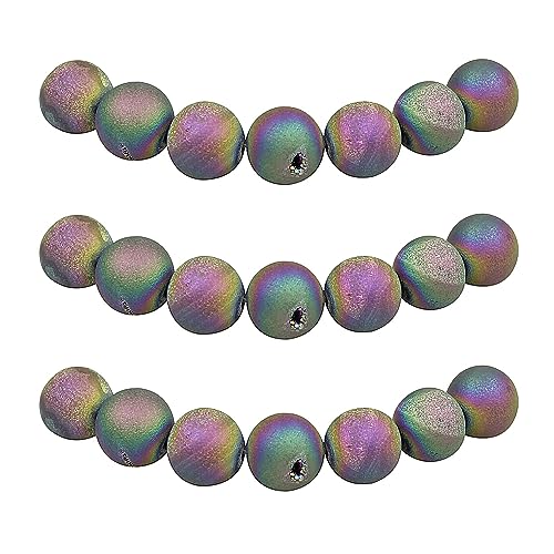 MJDCB Perlen zum Auffädeln 10mm 35 stück Regenbogen Géoden Achat Halbedelsteine Perlen mit Loch Natürliche Lose Runde Steinperlen für Herstellung Schmuck Armbänder Halsketten von MJDCB