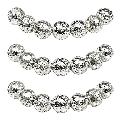 MJDCB Perlen zum Auffädeln 10mm 35 stück Silberne Lava Halbedelsteine Perlen mit Loch Natürliche Lose Runde Steinperlen für Herstellung Schmuck Armbänder Halsketten von MJDCB