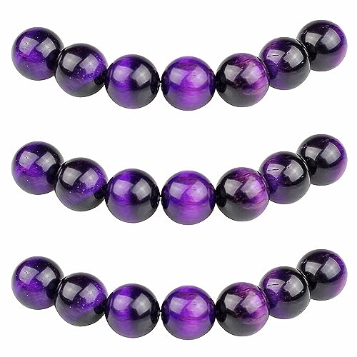 MJDCB Perlen zum Auffädeln 10mm 35 stück Lila Tigerauge Halbedelsteine Perlen mit Loch Natürliche Lose Runde Steinperlen für Herstellung Schmuck Armbänder Halsketten von MJDCB