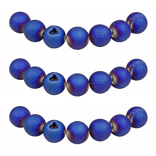 MJDCB Perlen zum Auffädeln 12mm 30 stück Blau Géoden Achat Halbedelsteine Perlen mit Loch Natürliche Lose Runde Steinperlen für Herstellung Schmuck Armbänder Halsketten von MJDCB