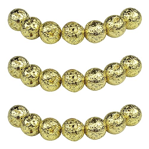 MJDCB Perlen zum Auffädeln 12mm 30 stück Golden Lava Halbedelsteine Perlen mit Loch Natürliche Lose Runde Steinperlen für Herstellung Schmuck Armbänder Halsketten von MJDCB