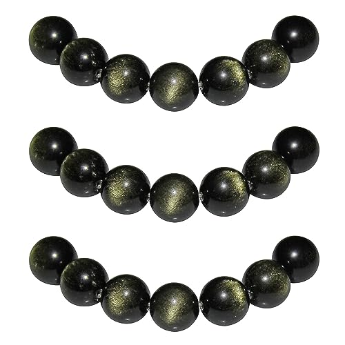 MJDCB Perlen zum Auffädeln 12mm 30 stück Goldener Obsidian Halbedelsteine Perlen mit Loch Natürliche Lose Runde Steinperlen für Herstellung Schmuck Armbänder Halsketten von MJDCB