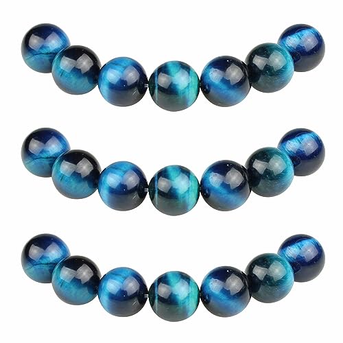 MJDCB Perlen zum Auffädeln 12mm 30 stück Himmelblaues Tigerauge Halbedelsteine Perlen mit Loch Natürliche Lose Runde Steinperlen für Herstellung Schmuck Armbänder Halsketten von MJDCB