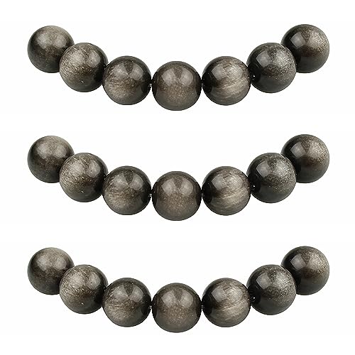 MJDCB Perlen zum Auffädeln 12mm 30 stück Silber Obsidian Halbedelsteine Perlen mit Loch Natürliche Lose Runde Steinperlen für Herstellung Schmuck Armbänder Halsketten von MJDCB