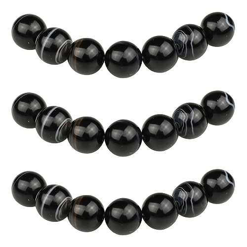 MJDCB Perlen zum Auffädeln 6mm 60 stück Schwarz Gestreifter Achat Halbedelsteine Perlen mit Loch Natürliche Lose Runde Steinperlen für Herstellung Schmuck Armbänder Halsketten von MJDCB