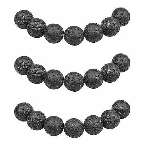 MJDCB Perlen zum Auffädeln 8mm 45 stück vulkanstein Schwarze Lava Halbedelsteine Perlen mit Loch Natürliche Lose Runde Steinperlen für Herstellung Schmuck Armbänder Halsketten von MJDCB