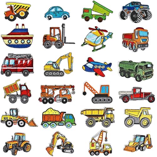 24Pcs Flicken zum Aufbügeln Kinder, Bügelflicken Kinder, Aufbügeln Erwachsene Auto Bügelpatch für T-shirt, Kleidung Taschen, Jacken, Jeans, Reparieren Sie das Loch von MJFENDAI