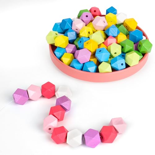 Holzperlen 80stk Bunte Holz Perlen, 10 Farben Holzperlen Zum Auffädeln, 16mm Gemischte Holzkugeln mit Loch Bastelnperlen für Handgefertigte Halsketten, Ohrringe, Armbänder und DIY von MJFENDAI