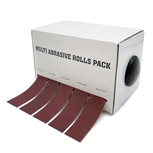 MJINA Schleifpapierrolle Körnung 4/5/6, Trockenschleifen, Schleifband, Stretch-Schleifpapier mit Spendertuch (5 Rollen, 8 m) von MJINA